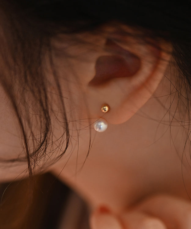 Sphere Rear Mounted Pearl Gold Plated Stud Earrings
