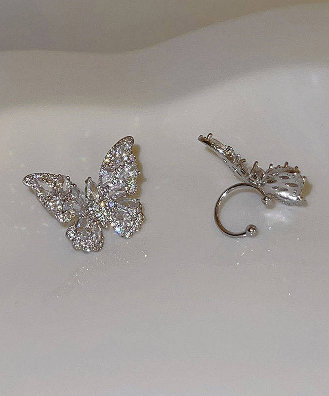 Fine Silk Copper Alloy Zircon Butterfly Stud Earrings