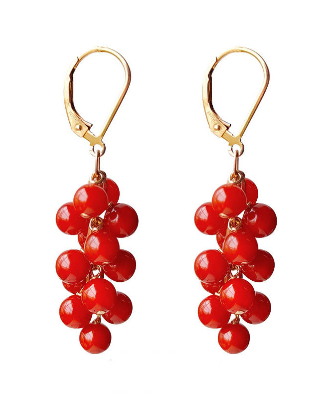 Loose Red 14k Gold Agate Drop Earrings