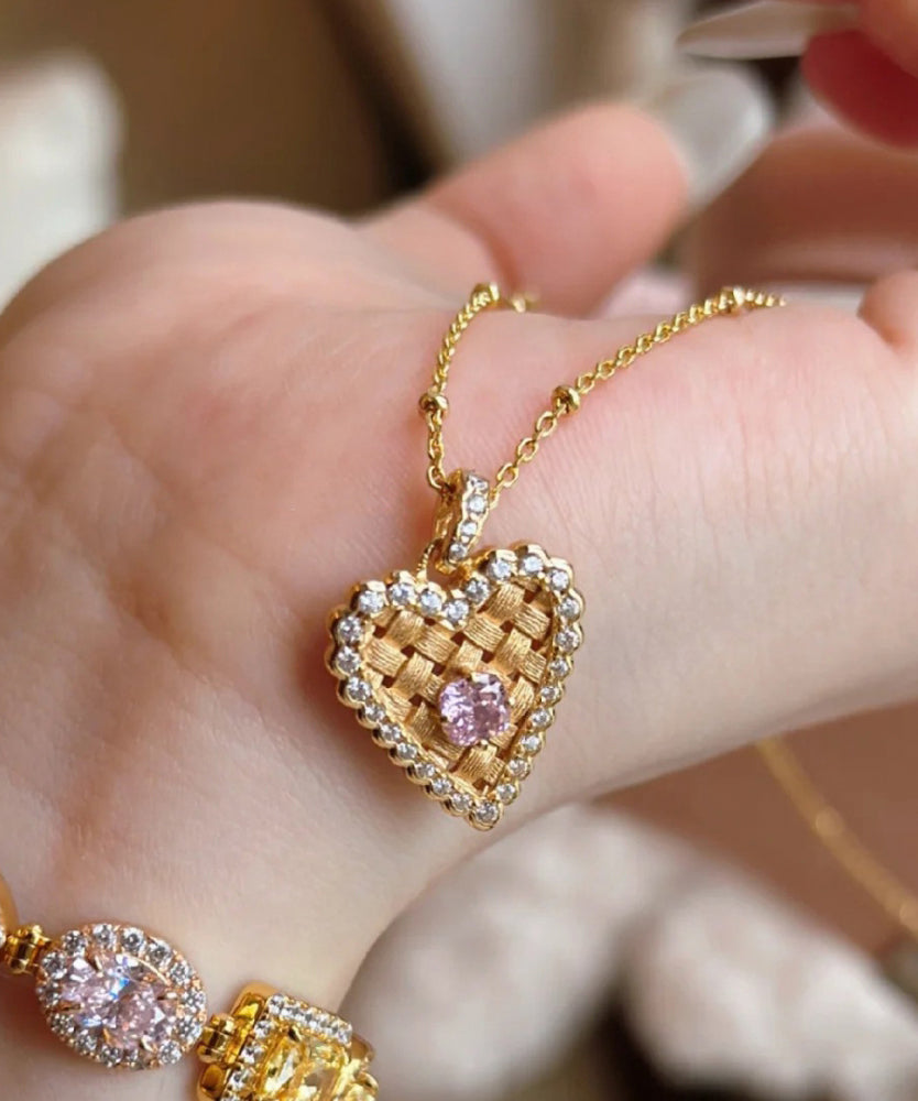 Modern Gold Sterling Silver Overgild Zircon Wire Drawing Love Ear of Wheat Pendant Necklace Qi074