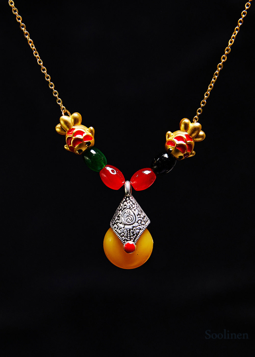 National Style Beeswax Goldfish Gilding Pendant Necklace