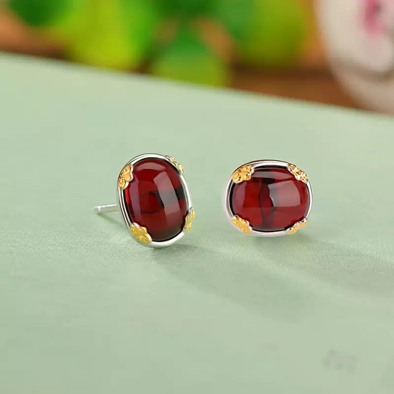 Kira Garnet Oval Stud Earrings