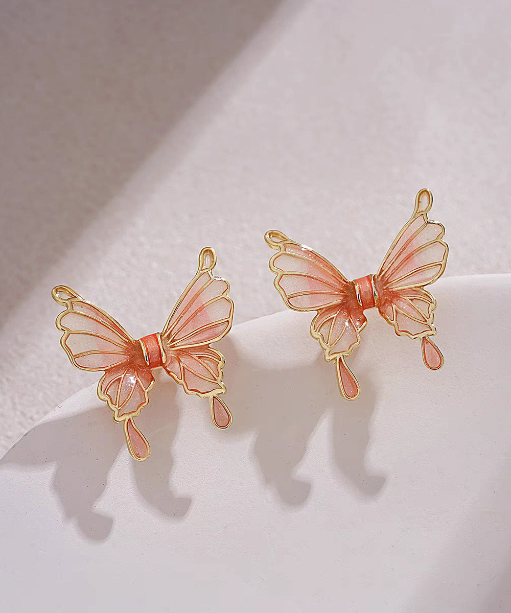 Regular Orange Copper Resin Butterfly Stud Earrings Gh1067