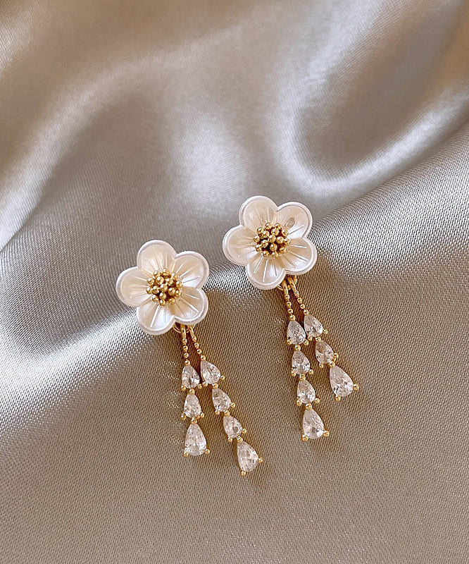 Stylish Gold Copper Alloy Zircon Water Drop Tassel Drop Earrings