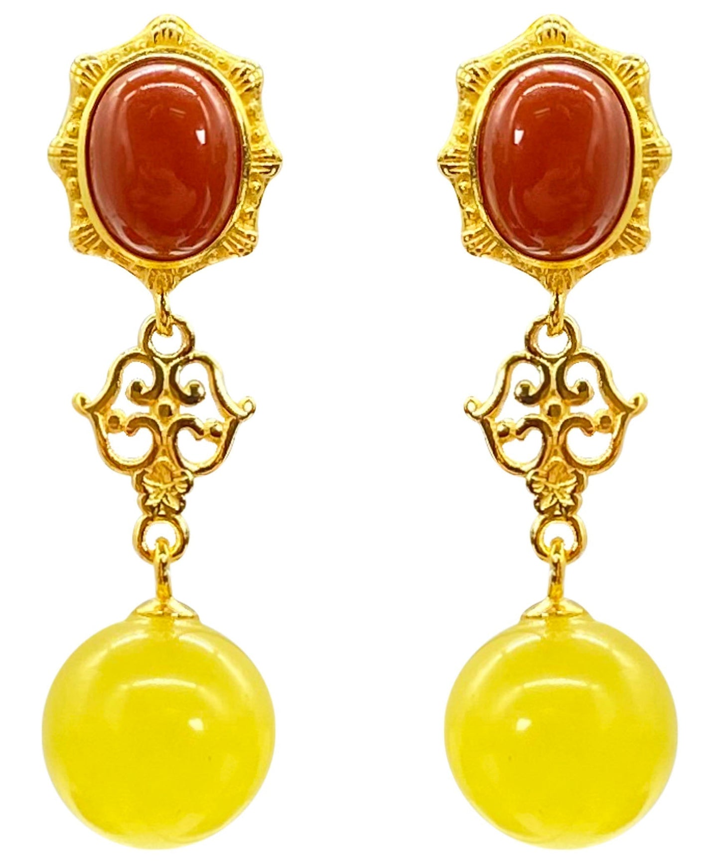Yellow Sterling Silver Overgild Agate Beeswax Drop Earrings