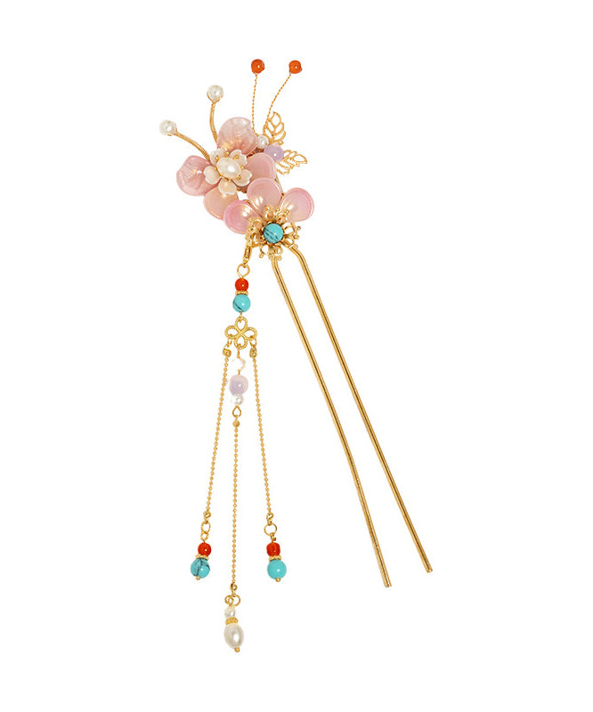 Fine Colorblock Alloy Pearl Turquoise Colored Glaze Tassel Hairpin