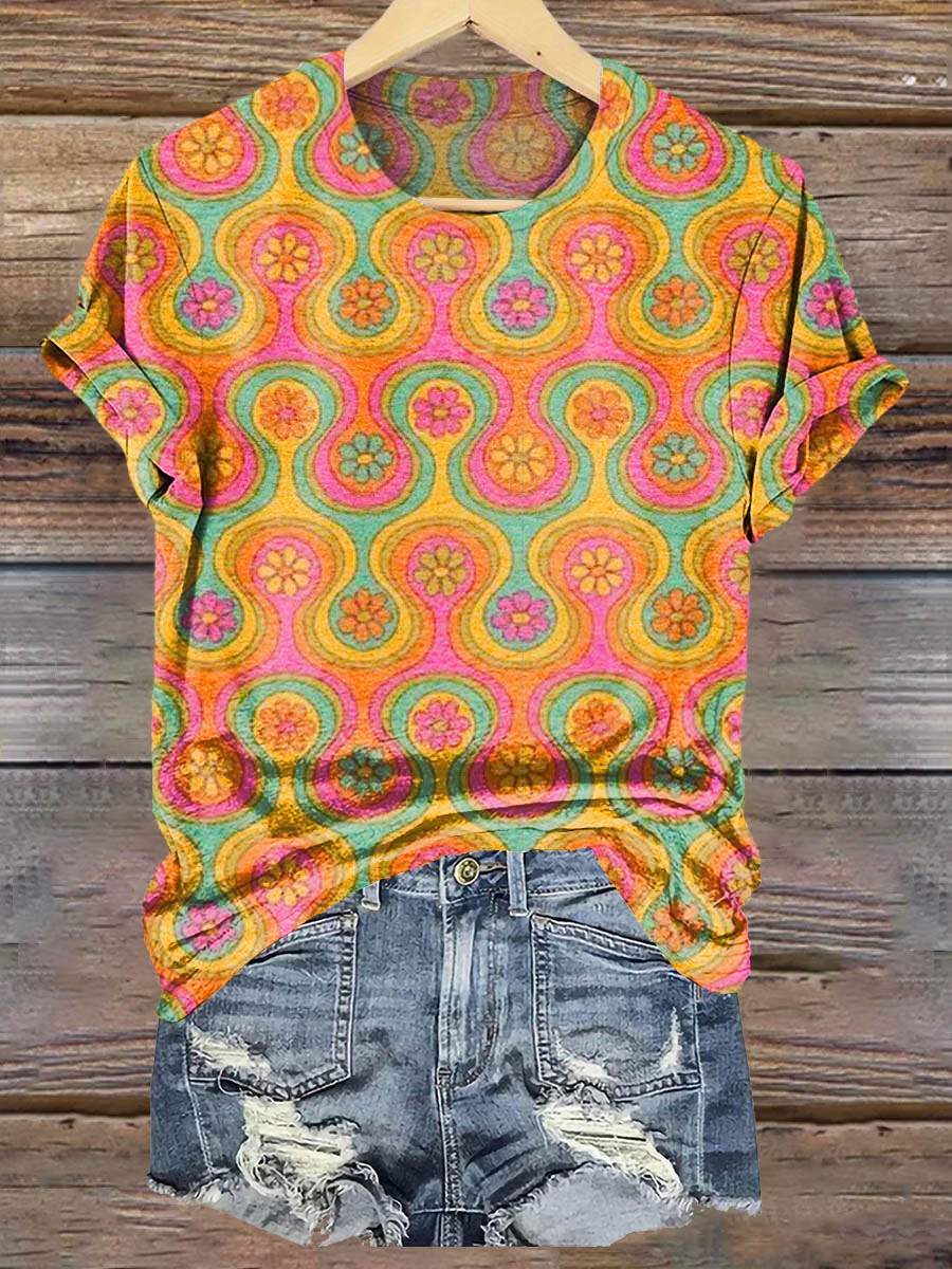 Women's Hippie Art Floral Print Back Tee