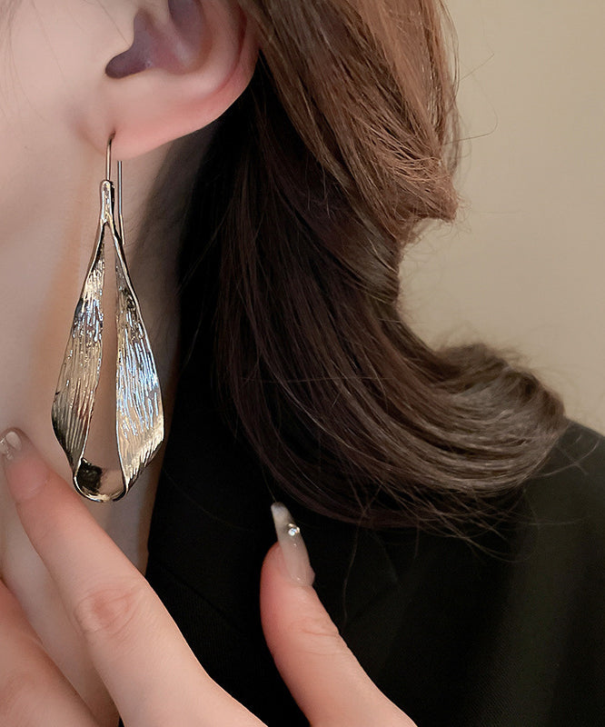 Brown Metal Water Drop Leaf Hoop Earrings