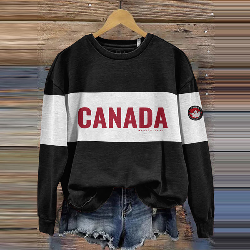 Canada Print Crew Neck Casual Sweatshirt elevenforest