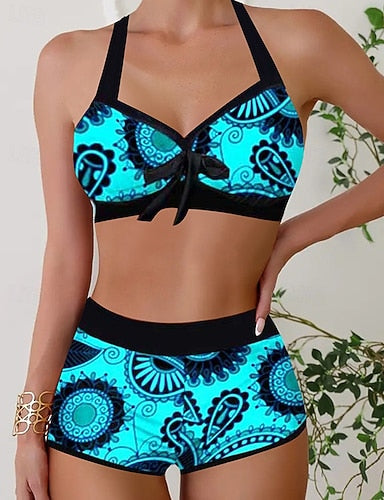 Tankini Two Piece Swimsuit V Neck Backless Swimwear Swimwear Blue Green Quick Dry Lightweight Breathable Sleeveless - Surfing Beach Swimming Summer Spring