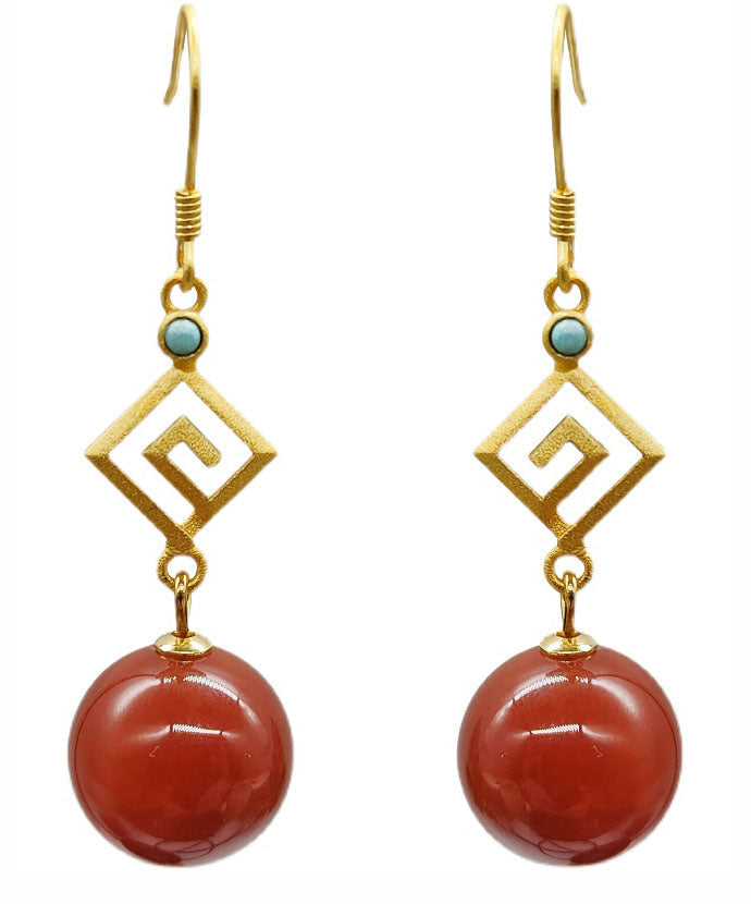 Red Sterling Silver Overgild Agate Turquoise Drop Earrings