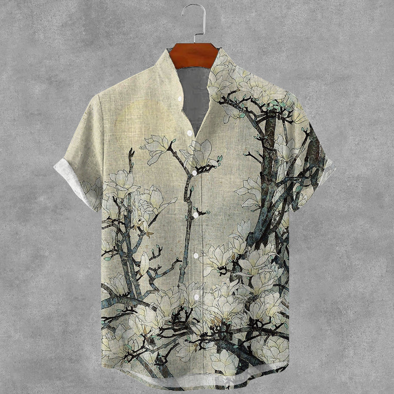 Men's Vintage Floral Art Print Casual Shirt elevenforest