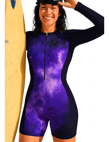 Regular Rash Guard One Piece Surfing Suit Bathing Suit Gradient Abstract Color-blocking Zip Up With Built in Bra Removable Pad Uv Sun Protection Upf50+ Ultra Light (ul) Long Sleeve Swimwear