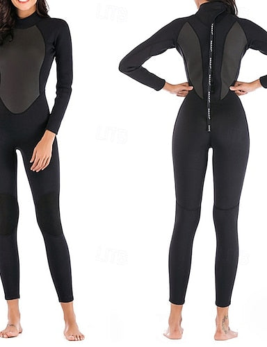 3mm Neoprene Diving Suit Full Wetsuit Rash Guard Stretchy Long Sleeve Back Zipper - Surfing Snorkeling Scuba Patchwork Winter