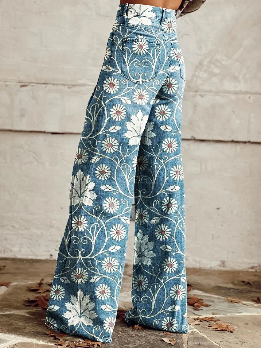 EP | Annett™ Pantalon décontracté imprimé vintage à jambes larges