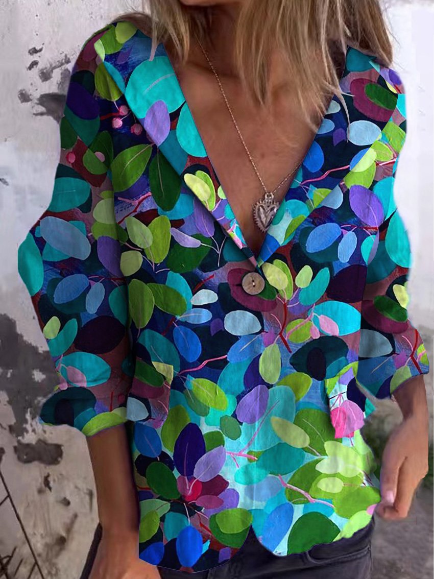 Summer Forest Art Printed Women's Linen And Cotton Pocket Coat