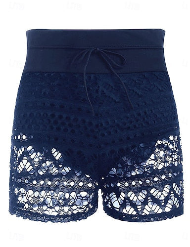 Swimwear Swim Shorts Stretchy Boxer Shorts High Waist Swimsuit Cutout Drawstring Lace Vacation Beach Wear Color Sleeveless Bathing Suits