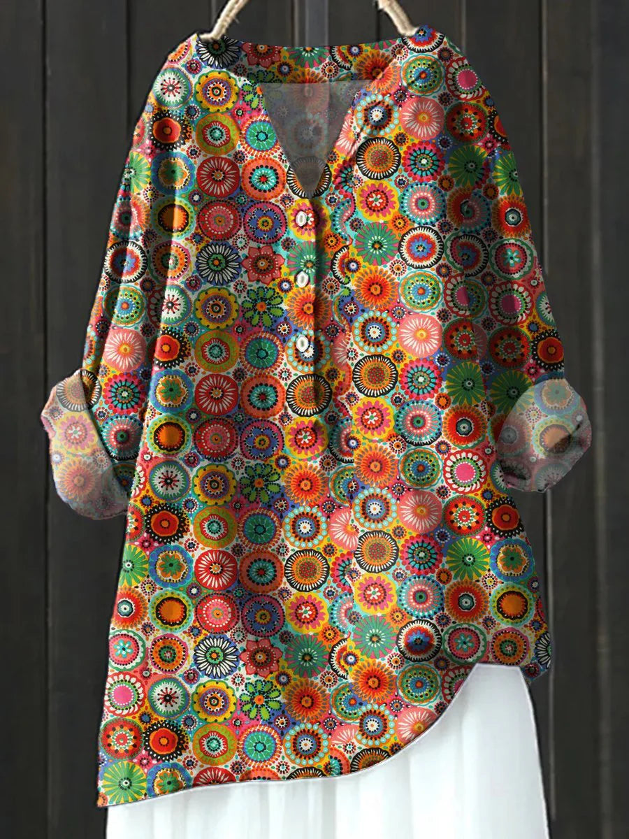 Women's Retro Geometry Art Print Casual Shirt