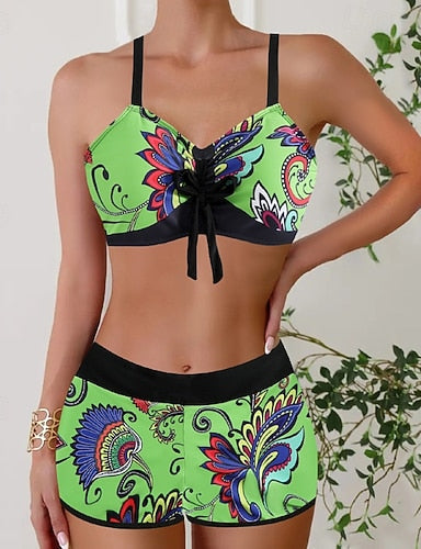 Swimwear 2 Piece Briefs Swimsuit Patchwork Backless Vacation Beach Wear V Neck Sleeveless Bathing Suits