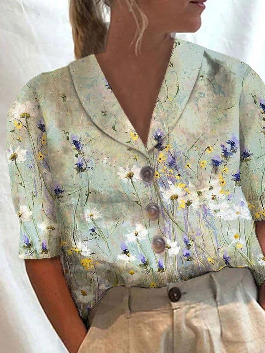 Women Floral Print Retro Casual Shirt