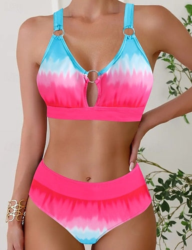 Swimwear 2 Piece Cheeky Swimsuit Backless Vacation Beach Wear Polka Dot V Neck Sleeveless Bathing Suits