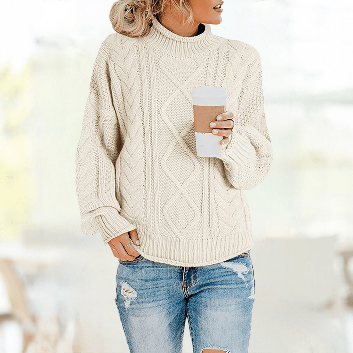 EP | Beige Pull à col roulé stylé