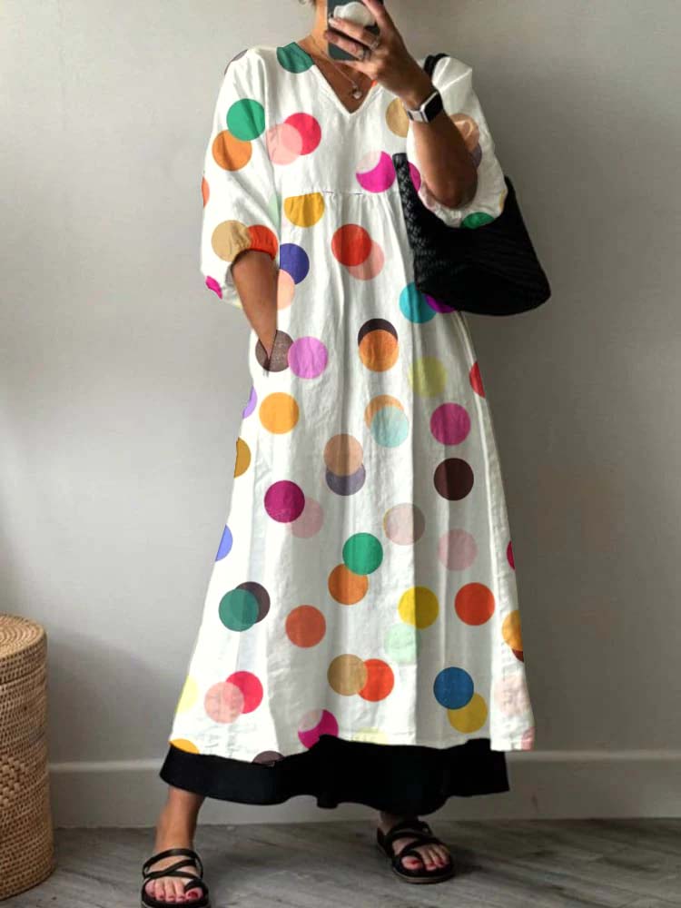 Women's Polka Dots Pattern Holiday Floral Pattern Cotton Dress