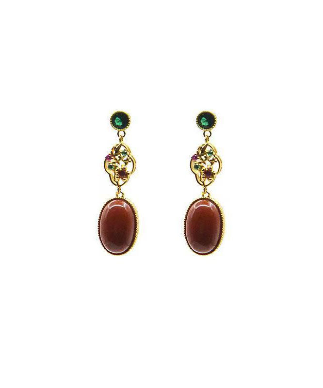 Red Sterling Silver Overgild Zircon Agate Drop Earrings