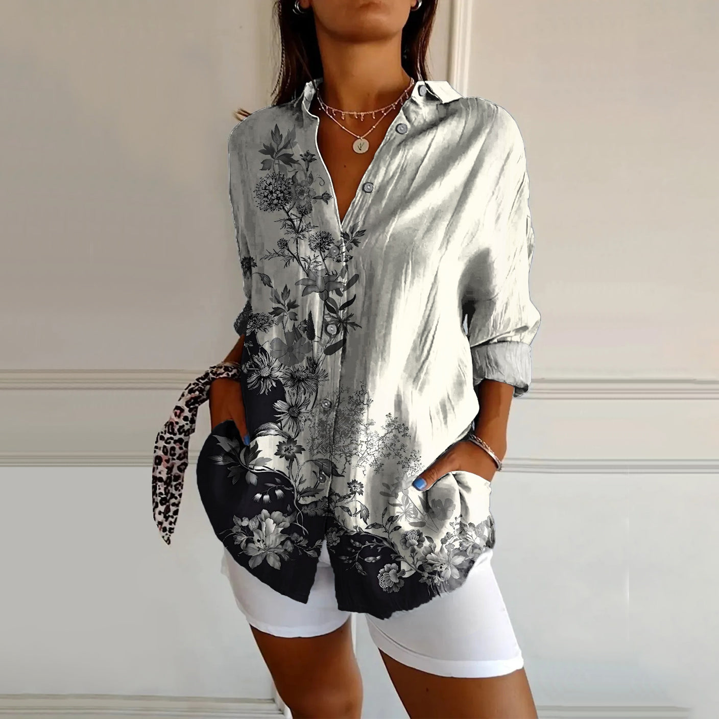 Floral Pattern Art Print Linen Cotton Casual Shirt