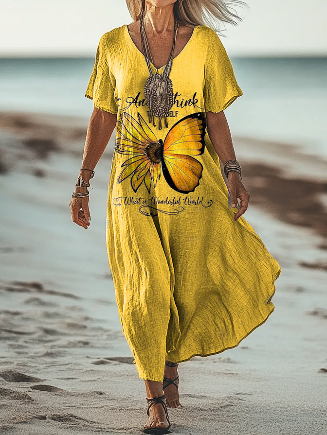 Women's Hippie Art Print Pocket Cotton Dress