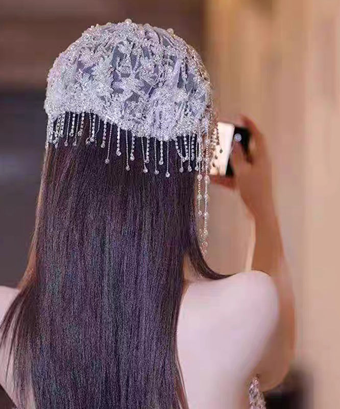 Purple Tulle Zircon Hollow Out Beading Tassel Hair Accessory