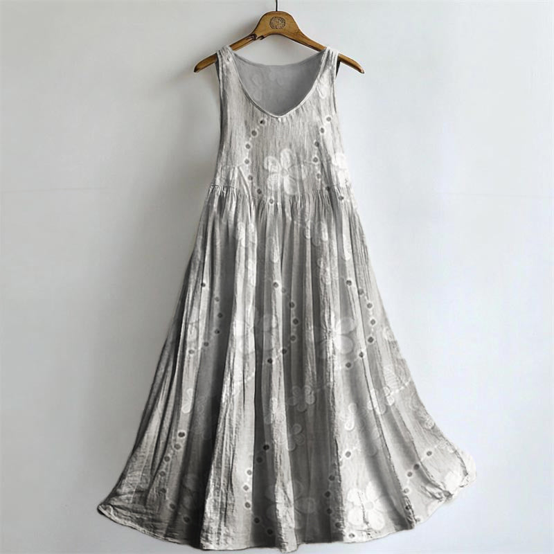 Women's Floral Art Print V-Neck Pocket Cotton Dress