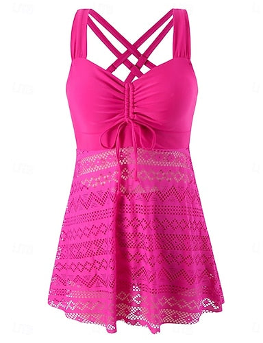 Tankini 2 Piece Swimsuit Dress Shorts Tummy Control High Waist Slim Backless Vacation Beach Wear Color V Neck Sleeveless Bathing Suits