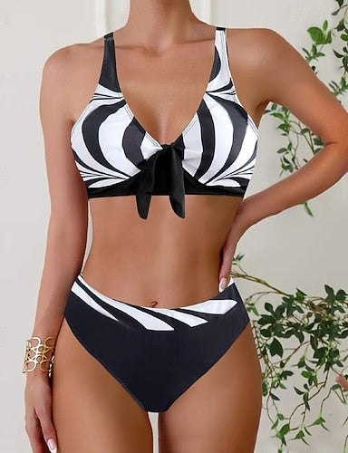 Swimwear 2 Piece Cheeky Swimsuit Backless Vacation Beach Wear Polka Dot V Neck Sleeveless Bathing Suits