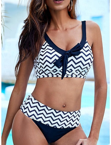 Stripe Geometric Scoop Bikini Set