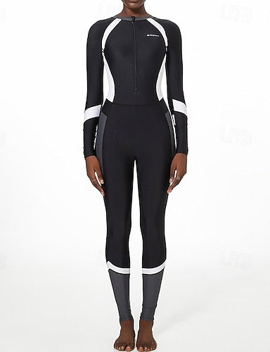 Full Body Rash Guard One Pieces Patchwork Zip Up Uv Protection Elastic Long Sleeve Swimwear Swimsuit Surfing Snorkeling Swimming Spring