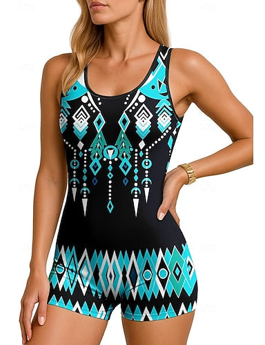 Rash Guard One Piece Surfing Suit Bathing Suit Geometric Folk Zip Up With Built in Bra Removable Pad Uv Sun Protection Upf50+ Ultra Light (ul) Sleeveless Swimwear Bodysuit Surfing Canoeing