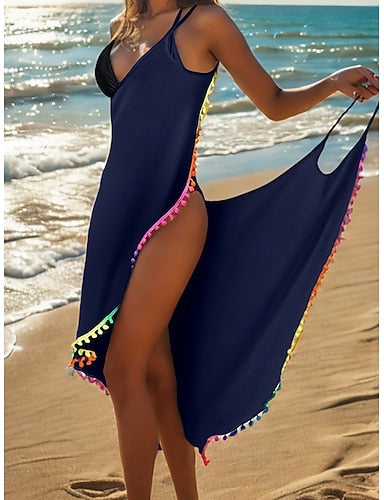 Swimwear Cover Up Swimdresses Dress Swimsuit Ruched Backless Vacation Beach Wear Color V Neck Sleeveless Bathing Suits