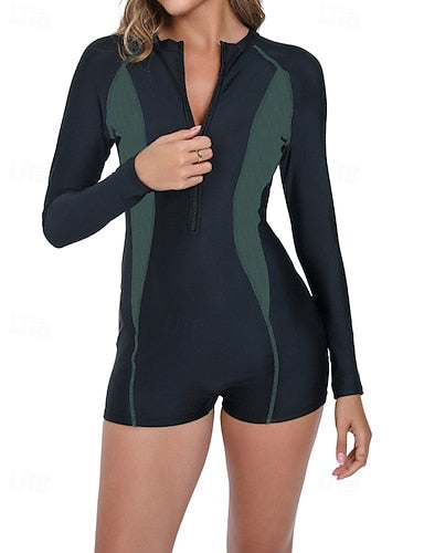 Rash Guard Bathing Suit Swimsuits Patchwork Zip Up Ultra Light (ul) Uv Protection Elastic Long Sleeve Swimwear Surfing Snorkeling Spring