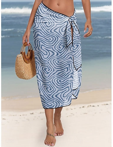 Cover Up Swimsuit Wrap Skirt Vacation Geometic Sleeveless Bathing Suits