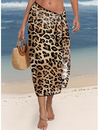 Cover Up Swimsuit With Skirt Leopard Wrap Vacation Sleeveless Bathing Suits