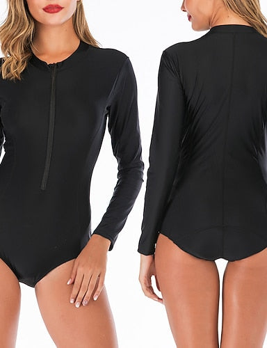 Rash Guard Swimsuit Colored Front Zip Uv Sun Protection Upf50+ Quick Dry Long Sleeve Bodysuit Bathing Suit Surfing Beach Water Sports Summer