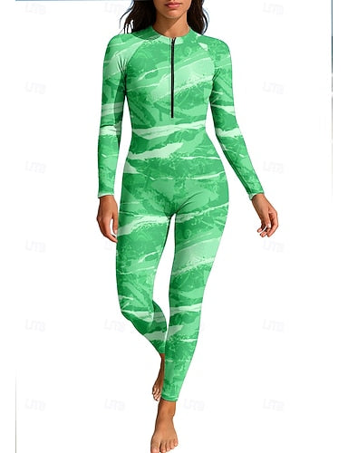 Rash Guard Full Body Swimwear Dive Skin Suit Gradient Front Zip Full-length Leg Spandex Upf50+ Quick Dry High Elasticity Long Sleeve Swimwear Surfing Diving Snorkeling Summer
