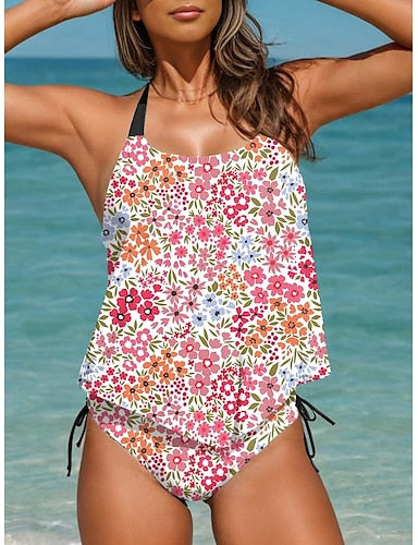 Tankini 2 Piece Swimsuit Cheeky Backless Vacation Beach Wear Halter Neck Sleeveless Bathing Suits