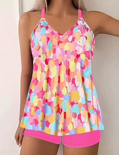 Swimwear Tankini 2 Piece Boy Leg Swimsuit Backless High Waist Vacation Beach Wear Paisley V Neck Sleeveless Bathing Suits