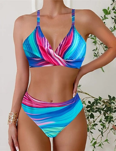 Tankini Two Piece Swimsuit V Neck Racerback Swimwear Swimwear Pink Blue Breathable Quick Dry Lightweight Sleeveless - Swimming Surfing Beach Summer Spring