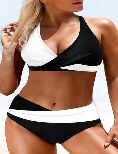 Halter Bikini Top Bathing Suit 2 Pieces Patchwork Quick Dry High Elasticity Sleeveless Swimwear Swimsuit Surfing Bikini Swimming Summer