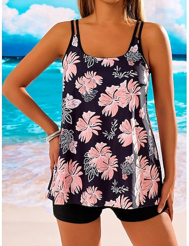Tankini 2 Piece Swimsuit Backless Vacation Beach Wear U Neck Sleeveless Bathing Suits