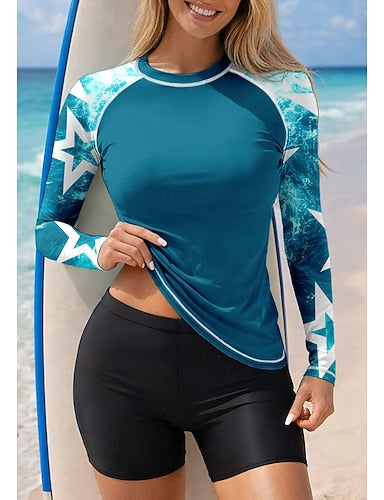 Rash Guard Swimsuit Rash Guard Tankini Swimsuits Geometric 2 Piece Removable Pad Boyleg Uv Sun Protection Upf50+ Uv Protection Long Sleeve Swimwear Sun Shirt Surfing Canoeing Water Sports