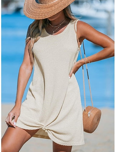 Swimwear Cover Up Swim Dress Swimsuit Vacation Beach Wear Color Round Neck Sleeveless Bathing Suits